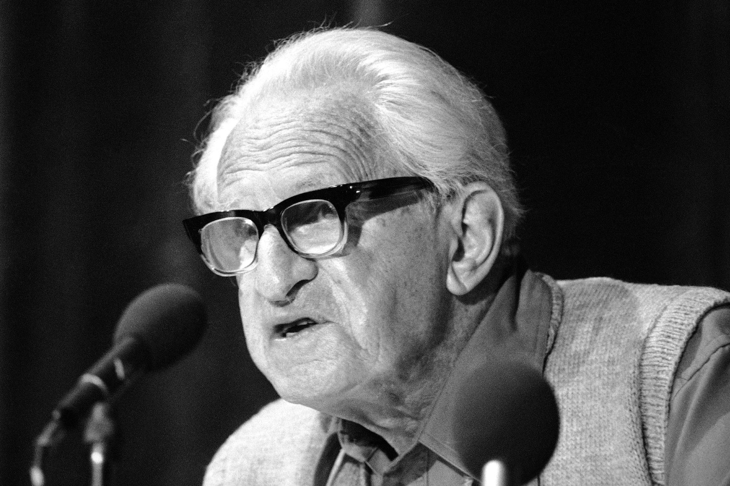 Nemački filozof, sociolog i politički teoretičar Herbert Markuze tokom predavanja u Frankfurtu, 1979. (Foto: AP Photo/Kurt Strumpf)