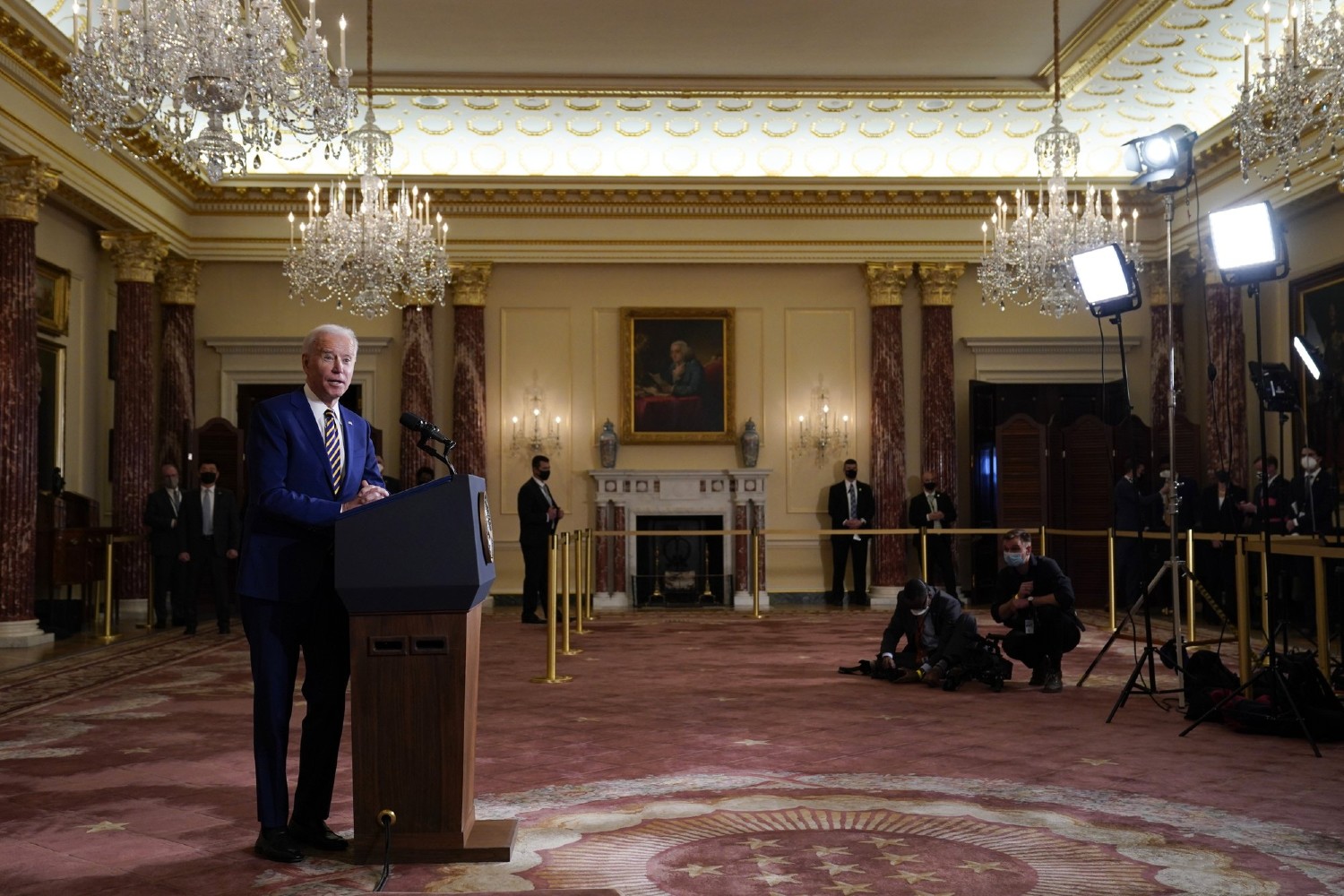 Američki predsednik Džozef Bajden tokom konferencije za medije u vezi vođenja američke spoljne politike u Stejt departmentu, Vašington, 04. februar 2021. (Foto: AP Photo/Evan Vucci)